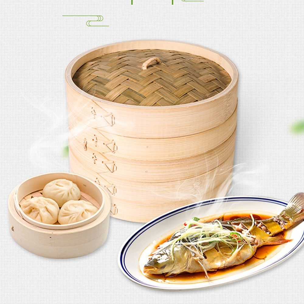 Bao Steamer Bamboo - Chiński parowar bambusowy z pokrywką do