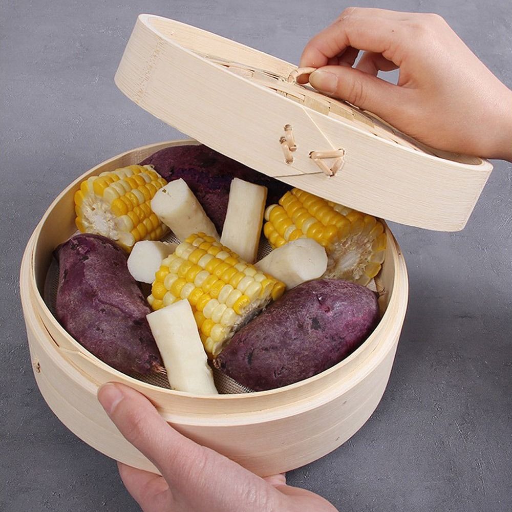 Bao Steamer Bamboo - Chiński parowar bambusowy z pokrywką do